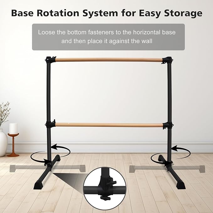 4FT/6FT Freestanding Ballet Barre Wood/Steel Height Adjustable from 7 to 46 inch Ballet Bar Portable Double Dance Bar for Home Workout and Stretch