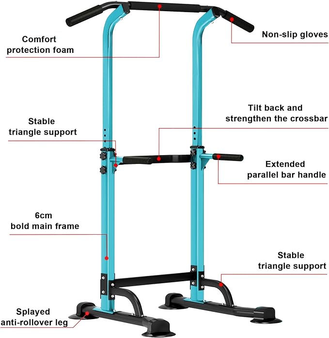 SogesHome Power Tower Pull Up Bar and Dip Station Adjustable Height Dip Stand Multi-Functional Strength Training Fitness Workout Station