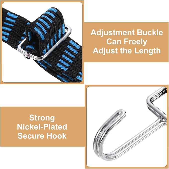 uxcell 4Pcs Adjustable Bungee Cords with Hooks, 79 Inch Flat Heavy Duty Elasticity Straps Rubber Bungee Cords with Buckle for Outdoor, Camping, Tarp, Bike Rack, Luggage, Black Blue