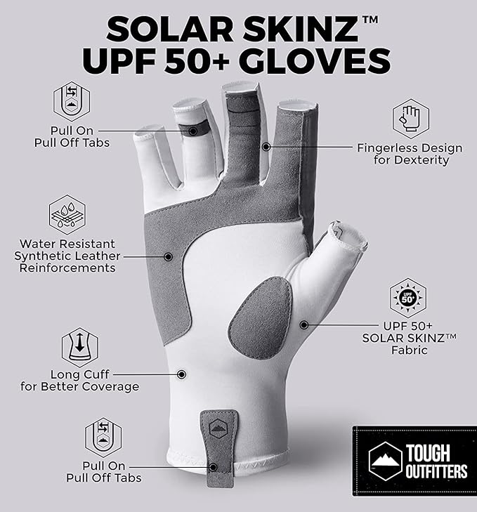 Tough Outdoors UV Fishing Gloves - Fingerless, Kayaking & Sailing - UPF 50+ Sun Protection