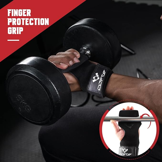 Weight Lifting Wrist Strap, Double Layer Leather Wrist Strap for Deadlift and Powerlifting, Adjustable Neoprene Padded Gym Workout Lifting Hooks (Pair)