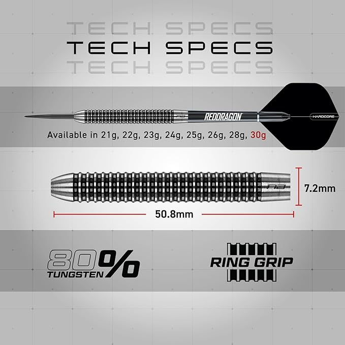 RED DRAGON Pegasus Professional Tungsten Steeltip Darts Set Available in 21, 23, 24, 25, 26, 28, 30 Gram with Flights, Stems (Shafts) and Wallet