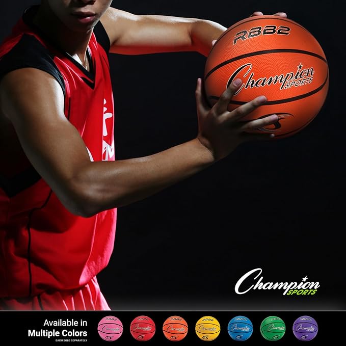 Champion Sports Rubber Basketballs – Heavy Duty Pro-Style, Indoor/Outdoor Use, Premium Basketball Equipment for Physical Education, Various Sizes & Colors (Size 3, 5, 6, 7)