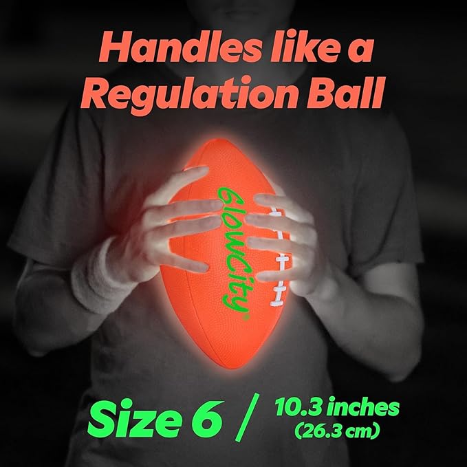 GlowCity Glow in The Dark Football - Size 3/6 Light Up Ball Gifts for Kids, Teens & Adults - Bright Football for Night Outdoor Games - Sports Birthday Gift Ideas for Boys Ages 6 7 8 9 10 11 12 13 14
