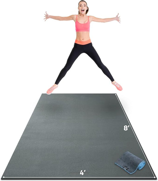 Gorilla Mats Premium Large Exercise Mat – 6x4', 7x4', x7x5', 8x4', 10x4' (1/4" Thick) Ultra Durable, Non-Slip, Workout Mat for Instant Home Gym Flooring – Great on Any Floor – Use With or Without Shoes