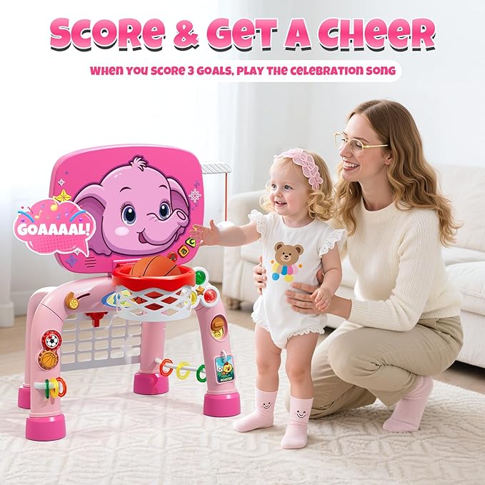 Toddler Basketball Hoop & Soccer Goal Tball Set, Kids Sport Toys with Light & Sound, Musical Activity Center Toys for 1 2 3 Years Old Girls, Christmas Birthday Gifts for Baby 12-18 Months