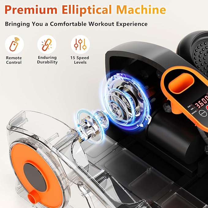 Under Desk Elliptical Exercise Machine, Ellipse Leg Exerciser as Seen on TV with Remote, 15 Adjustable Speed, Portable Leg Exerciser While Sitting for Seniors, Quiet Elliptical Machine for Home Office