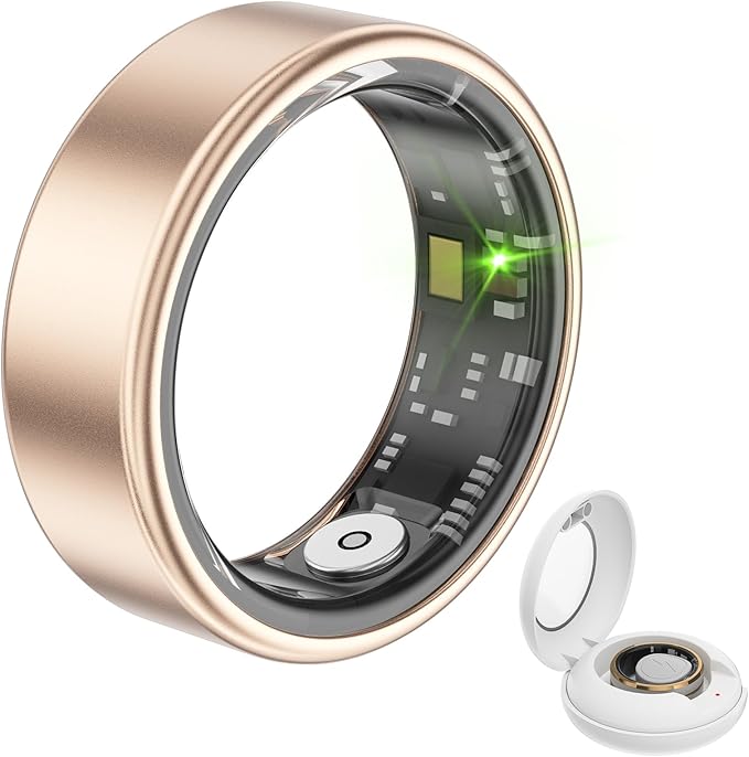 Smart Ring with Heart Rate Monitor Fitness Ring Fitness Tracker Step Tracker Sleep Monitor Health Tracking No Subscription Fee for Android iOS Gold 12
