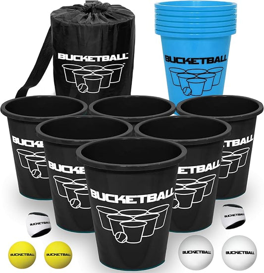 BucketBall | Team Color Edition | Combo Pack (Black/Light Blue): Original Yard Pong Game: Best Camping, Beach, Lawn, Outdoor, Family, Adult, Tailgate, Jumbo, Giant Game