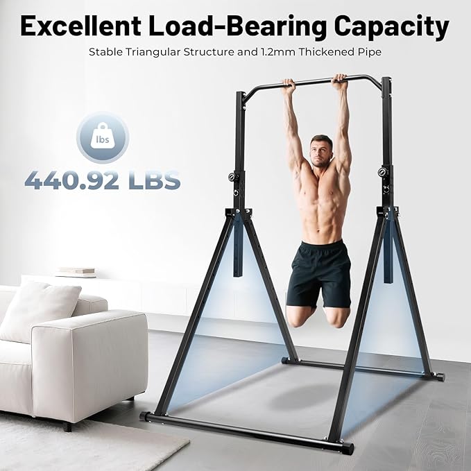 Pull Up Station, Foldable Power Tower Pull Up Bar Station, 5.74-7.55ft Height Adjustable Design, 200kg Load-bearing Capacity, Strength Training Fitness Equipment for Gyms