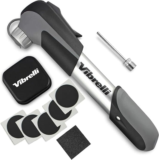Vibrelli Mini Bike Pump - Presta & Schrader Bicycle Pump - 120 PSI Tire Pump for Road & MTB - No Valve Changing Needed