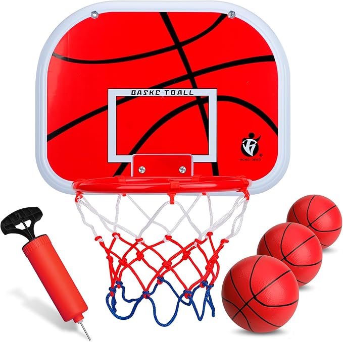 Indoor Basketball Hoop Set for Kids Adults, Mini Over The Door Hoop Set with 4 Mini 6" Balls for Wall Home Office, Upgarde Wall Mount Basketball Goal Sport Game for Boys Age 3-12 Years