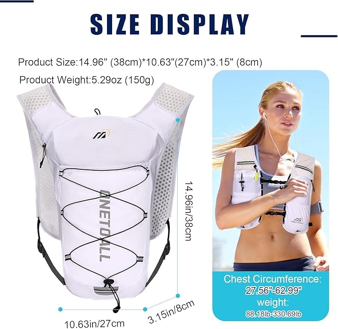 Running Vest for Women & Men, Lightweight 150g Hydration Backpack, 6L Pack for Trail Running, Marathon, Hiking, Cycling, Jogging, Adjustable Fit