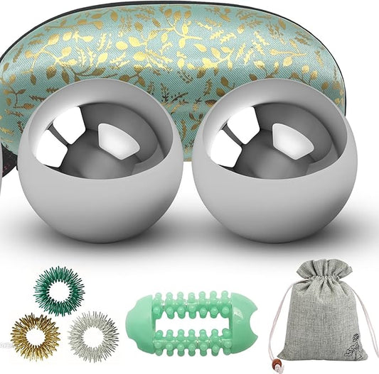 1.6 inch Stainless Steel Baoding Balls Set, Chinese Health Massage Balls for Hand Therapy, Exercise, and Stress Relief, No Chime Handball