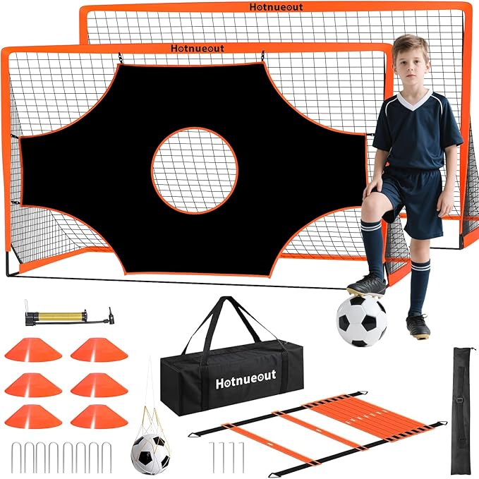 Kids Soccer Goals for Backyard Set, 2 of 6x4 ft Portable Soccer Goal Training Equipment Soccer Set for Age 3+ Kids and Youth Games, Sports Children Toys