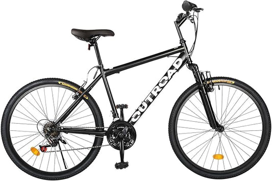 26-inch Mountain Bike, Iron Frame, 7/21-Speed Front and Rear V-Brakes MTB with Lock-Out Suspension Fork for Men and Women Black