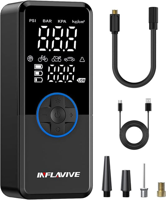 Tire Inflator Portable Air Compressor, Cordless Air Pump for Car Tires with Pressure Gauge, Battery & 12V DC Dual Power Bike Tire Pump, 150PSI Portable Tire Inflator for Car, Motorcycle, Bicycle, Ball