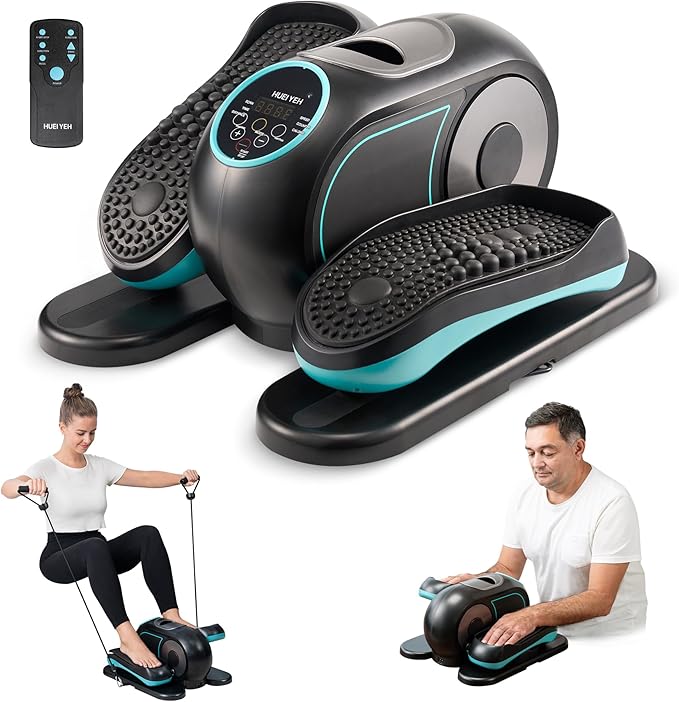 Under Desk Elliptical Machine, Ellipse Leg Exerciser for Seniors, Seated Pedal Exerciser with Resistance Bands Non Slip Mat, Remote Control, 12 Adjustable Speeds for Home, Seniors, Adults