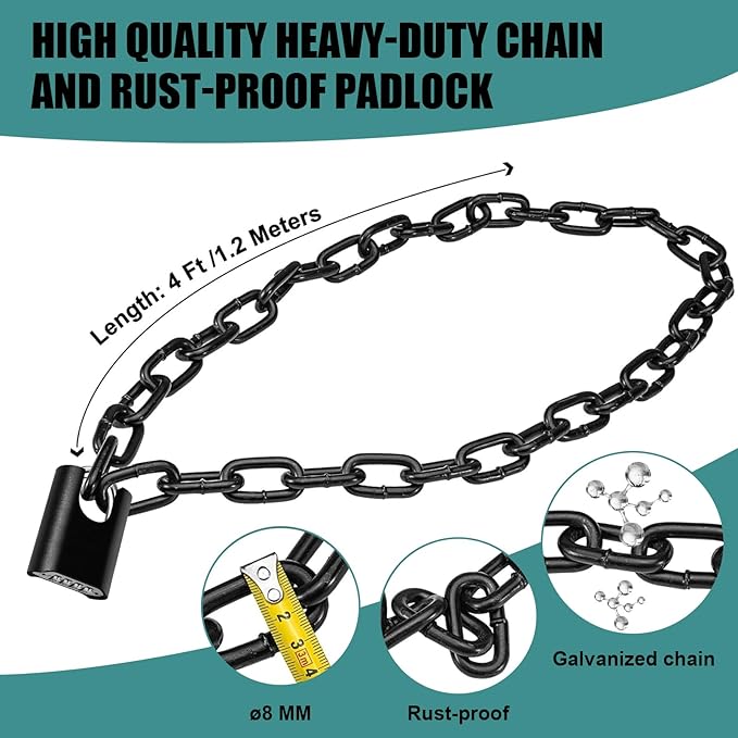 Heavy Duty Combination Lock with Chain,47 inch Long,8mm Thick ，Safety Chain Locks with Code,Padlock with Chain for Motorcycles, Bicycle, Door, Gate, Fence,Warehouses, Garage(Lock and Chain)