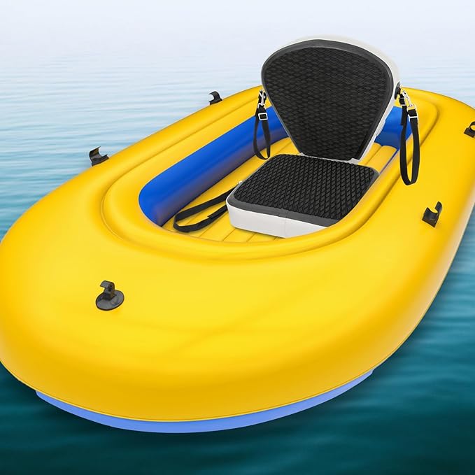 Inflatable Kayak Seat with Back Support, Portable Thicken Cushion, Padded Kayak Seats, Adjustable Strap, Paddle Board Seat Replacement for Kayaking Canoeing Drifting Rafting Fishing
