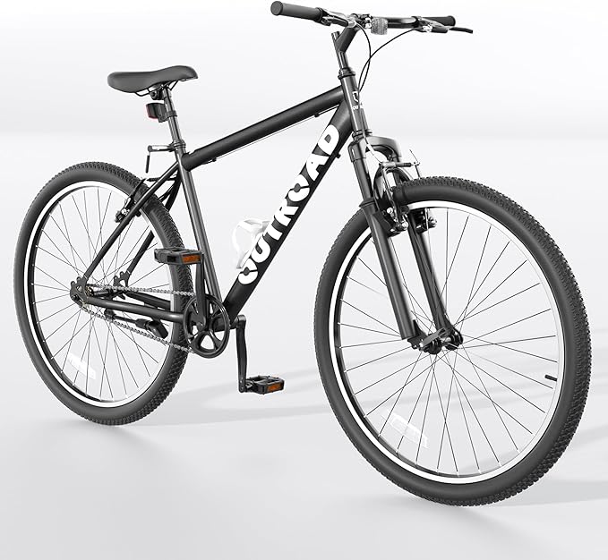 Betterland 26 Inch Mountain Bike, Adult Bike with Dual V Brakes, High Carbon Steel Frame,Front Suspension, with Adjustable Ergonomic Seat Bicycle (X5 Black)