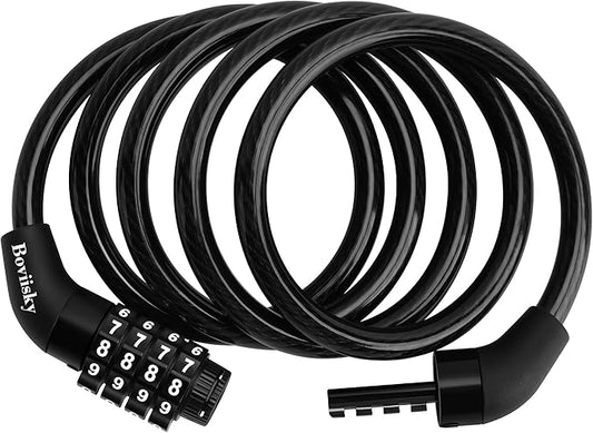 Light Bike Cable Lock Combination,4 Digit,4ft Long Resettable Combination High Security Bicycle Lock for Scooter, Mountain Bike,Kids Bike Lock,Vinyl-Coated Anti-Theft 5/16 in Diameter