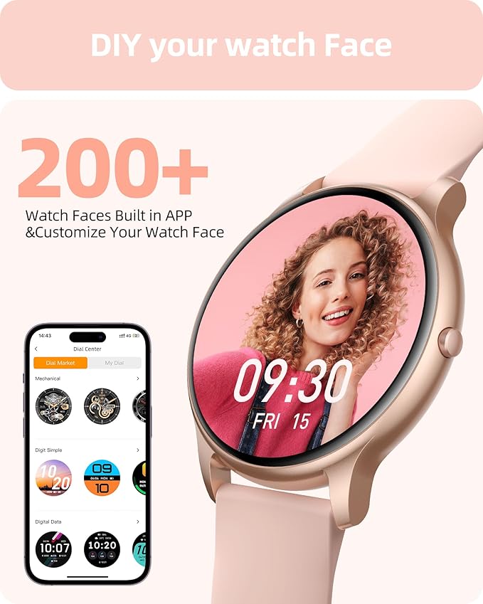 Parsonver Smart Watch for Women(Answer/Make Calls), HD Screen Fitness Tracker IP68 Waterproof, 100+ Sport Modes, Heart Rate/Sleep/SpO2/Steps Monitor, Round Smartwatch for Android & iPhone, Rose Gold