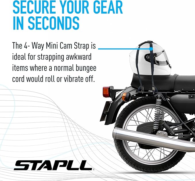 Tack Strap – 4-Way Flat Bungee Cord with Rubber Pad Grip, Non-Slip Tie Down Straps for Motorcycle, ATV, Kayak, Cycling, Camping, Truck Storage, Adjustable Bungee Cords - 2 Pack (Black & Blue)