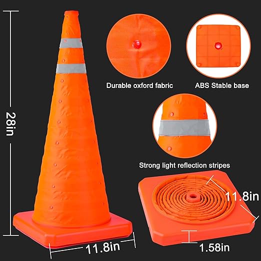 [2 Pack]28 Inch Collapsible Traffic Safety Cones - Parking Cones with Reflective Collars, Orange Safety Cones for Parking lot, Driveway, Driving Training etc