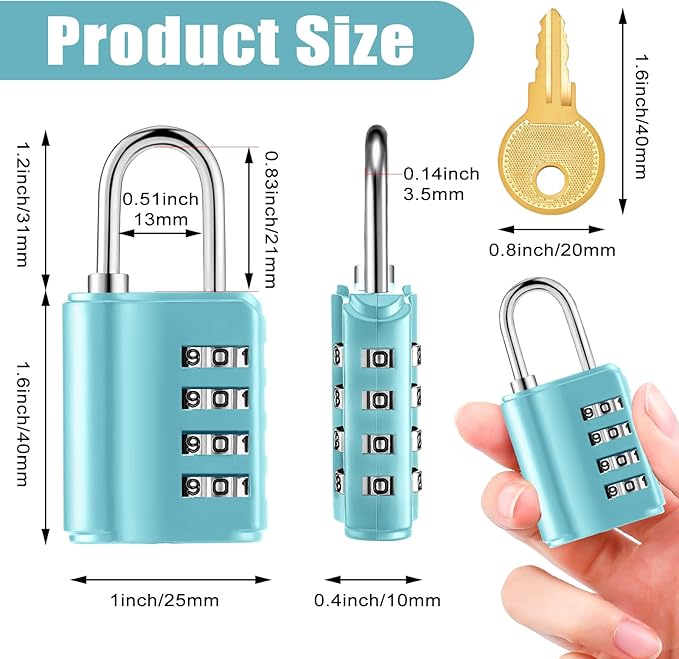 Kenning 10 Pcs Combination Padlock 4 Digit Combination Lock with Keys Locker Resetable Security Outdoor Waterproof Lock for School Sports Gym Locker Employee Fence Case (Blue)