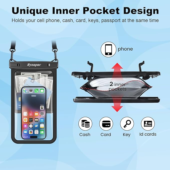 [Up to 10"] Large Waterproof Phone Pouch Bag - 2 Pack Waterproof Phone Case for iPhone 16 15 14 13 Pro Max Galaxy S25 S24 Ultra, IPX8 Cellphone Water Protector Pouch Beach Essentials Travel Must Haves