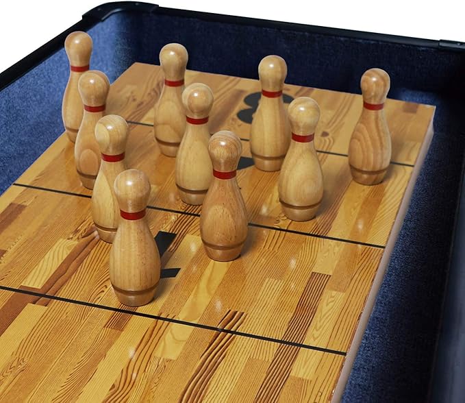 Shuffleboard Bowling Pin Set with 10 Pcs Premium Hardwood Bowling Pins Durabel Triangular Pinsetter Resin Bowling Ball and Carrying Bag, Fun for Shuffleboard Games