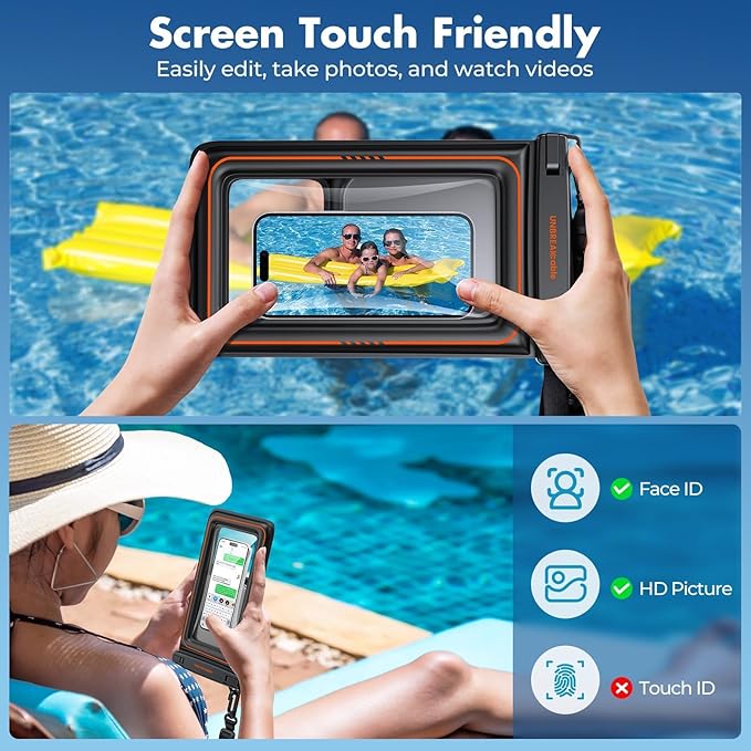 UNBREAKcable [UP to 9.5"]XL Size Waterproof Phone Pouch Floating [Sponge Cushion] IPX8 Phone Case Dry Bag for iPhone 17 16 15 14 Pro Max Samsung S25 Ultra, Travel Kayaking Beach Essentials - 2 Pack