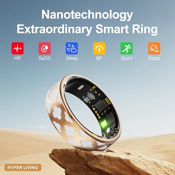 Smart Ring Health Tracker, Sleep Tracker Ring with Heart Rate, Waterproof Fitness Ring for Activity Monitoring/Steps/Distance/Calories, Air Gesture (8)
