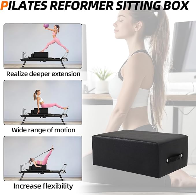GCCSJ Pilates Box for Reformer Workouts, Portable Pilates Sitting Boxs for Pilates Reformer/Board Use, Non-Slip Memory Foam, Home Gym Pilates Accessories for Stretch/Balance, 300LBS Capacity