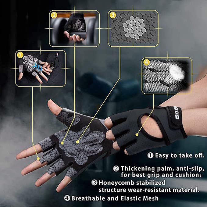LIFECT Essential Breathable Workout Gloves, Weight Lifting Fingerless Gym Exercise Gloves with Curved Open Back, for Powerlifting, Women and Men, Size : Large