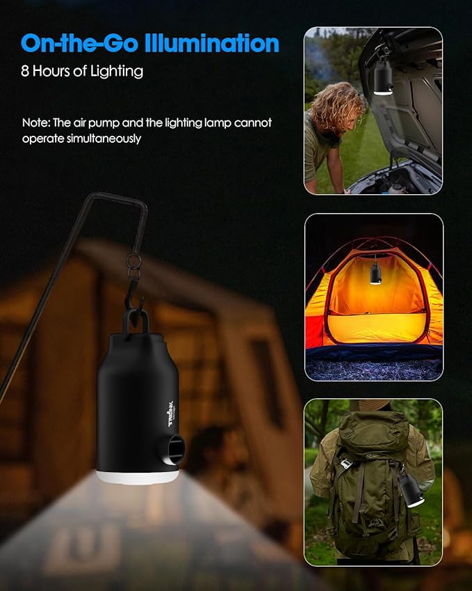 Mini Portable Air Pump for Inflatables - Compact, Rechargeable, Fast Inflation & Deflation with 5 Nozzles, LED Light, Auto Shut-Off for Air Mattresses, Air Pillows, Swimming Rings