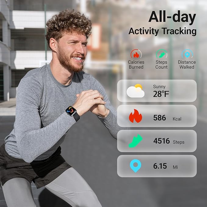 Fitpolo Smart Watch for Men Women, Stainless Steel Bezel Fitness Tracker (Make/Answer Calls), IP68 Waterproof, Heart Rate SpO2 Monitor, Sleep & Activity Tracking Smartwatch for Android Phones iPhone