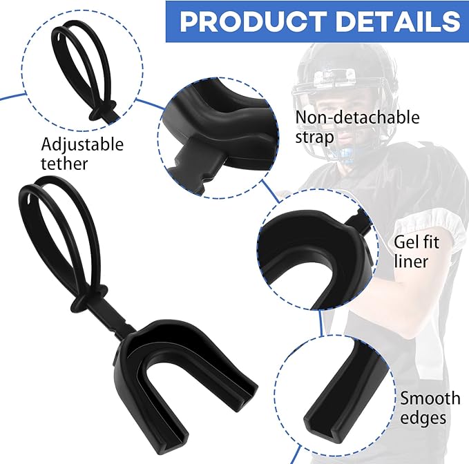Dunzy 10 Pcs Strapped Mouth Guard Sports Mouthguard with Strap No Boiling Mouthguard Adult Youth Football Mouthpiece Mouth Protector for Boxing Basketball Lacrosse
