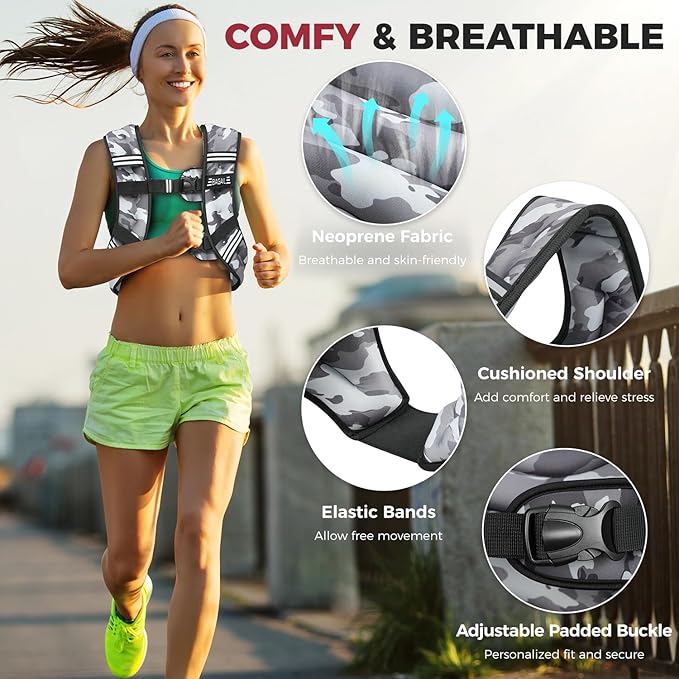 BAGAIL Weighted Vest, 5lbs/8lbs/10lbs/12lbs/15lbs/20lbs/25lbs/30lbs Weight Vest with Detachable Phone Pouch, Rucking Vest for Women, Men, Walking, Weight Loss, Training, Running