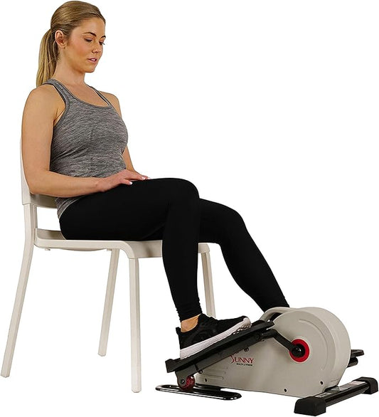 Sunny Health & Fitness Sitting Under Desk Elliptical Exerciser, Portable Pedal Training Machine for Senior Exercise, Peddler for Home Workout, Optional Free SunnyFit App, Magnetic, Motorized & In Pink
