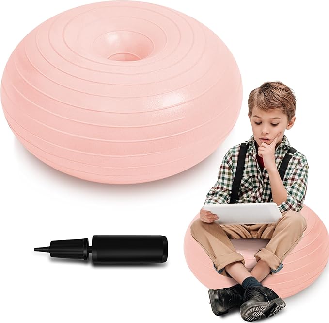 Lewtemi Flexible Seating for Classroom 20 Inch Inflatable Yoga Ball Chair Large Donut Exercise Ball Chair Cushion Seat with Inflator for Kid Student Sensory Balance Home Office
