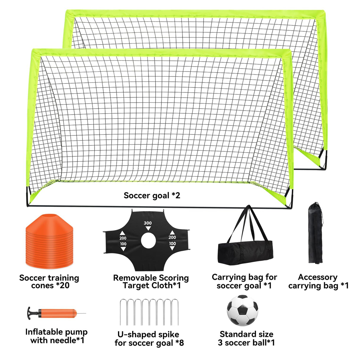 Fololicx Yellow Soccer Goals for Backyard,2 of 6x4ft Kids Soccer Net Training Equipment,Portable Pop Up Toddler Soccer Goal with Soccer Ball,Scoring Target Cloth, and Cones - Fun Youth Outdoor Games