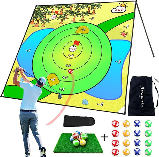 Airaperto Battle Golf Chipping Game, 80”x80” Large Chipping Mat,Play Outdoor Sticky Golf for Adults,Unique Multiplayer Indoor Outdoor Chipping Game,Friends Family Yard Target Game