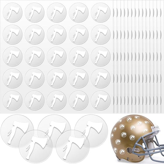200 Pcs 8 Sheets Football Helmet Stickers Hatchet Decals 1-1/8 Inch Self Adhesive Hockey Stickers for Baseball Softball (White on Clear)