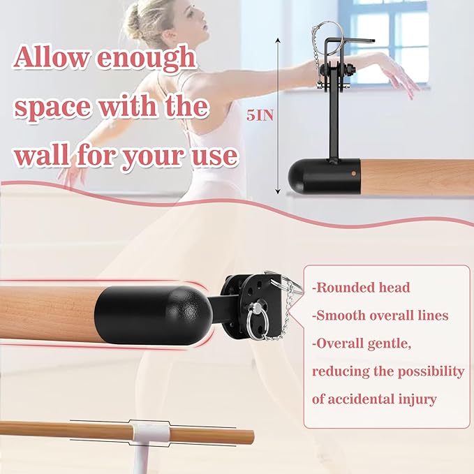 Ballet Barre Wall Mounted, Adjustable Wood Ballet Bar, 6ft Ballet Barre for 2 people, Traditional Wooden Ballet Barre System for Home Barre Workout Equipment, Height Adjustable, for Kids and Adults