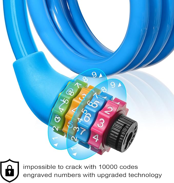25 Inch Bike Lock Cable, Portable Anti Theft 4 Digits Codes Cable Locks, Resettable Combinations Coiling Bicycle Lock for Bike, Motorbike, Scooter, Skateboard, Gate, Fence (Green)