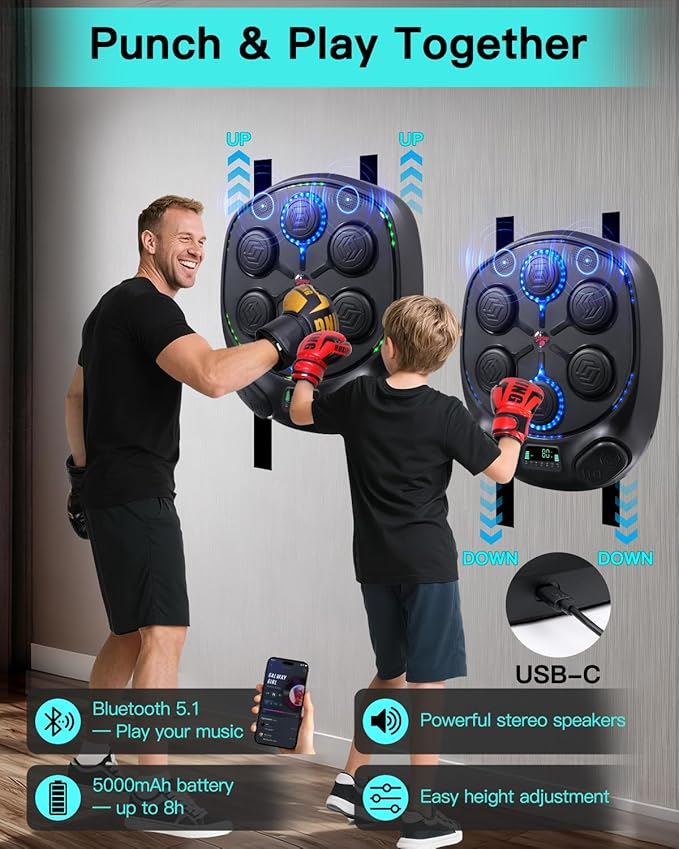 shroop Music Boxing Machine for Adults & Kids — Wall-Mounted Interactive Bluetooth Punch Trainer, High-Sensitivity, Rhythm Adaptation, 6/8 Targets, Ideal for Home, Office, and Gym Use