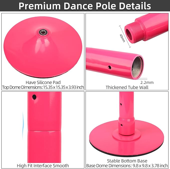 PRIOR FITNESS Premium Dance Pole Removable 45mm Spinning & Static Dancing Pole Heavy-Duty Steel Pole Dancing Pole, Adjustable Height Professional Grade Excellent for Home Exercise Club Gym