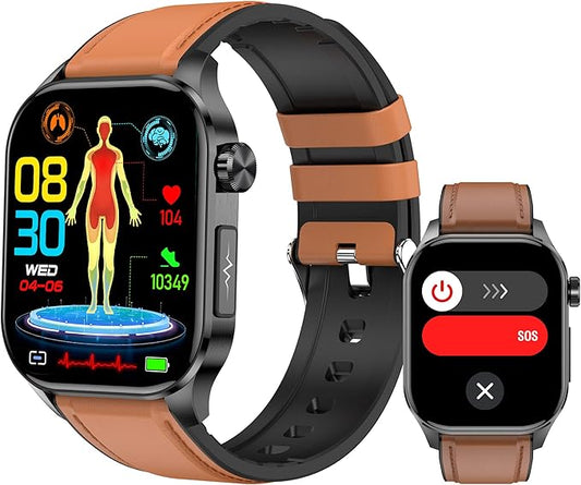 Smart Watch for Men Women, 2.04" AMOLED Color Screen, 24/7 Heart Rate, Blood Oxygen, Pressure, Sleep and Stress Health Monitor, Body Composition Insights, 150 Sports Modes (Brown)